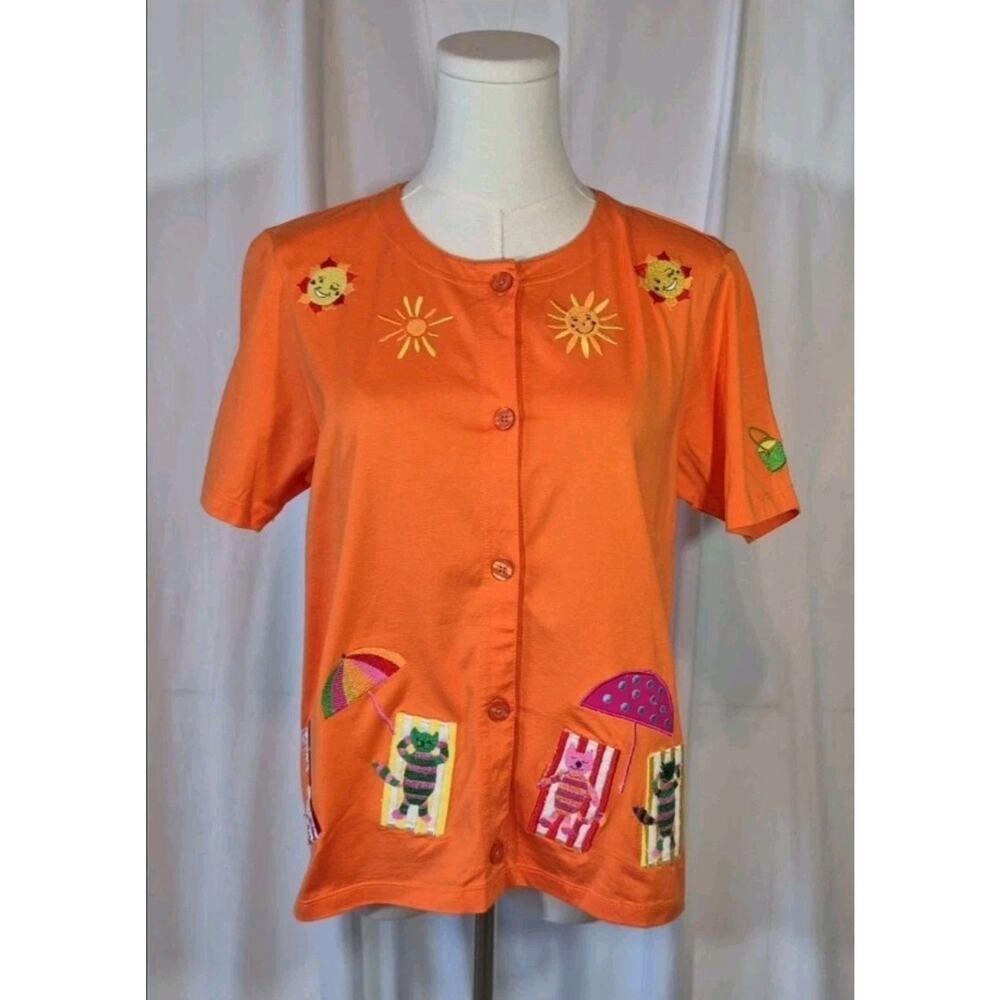 Michael Simon Cotton Orange Crush Button Up Top NWT Small Beach Summer